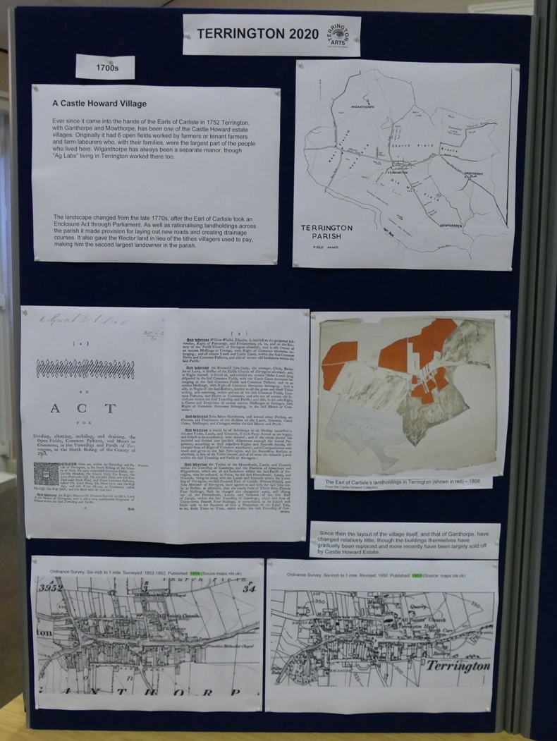 Board with information about the village in the 1700s when Castle Howard bought the estate
